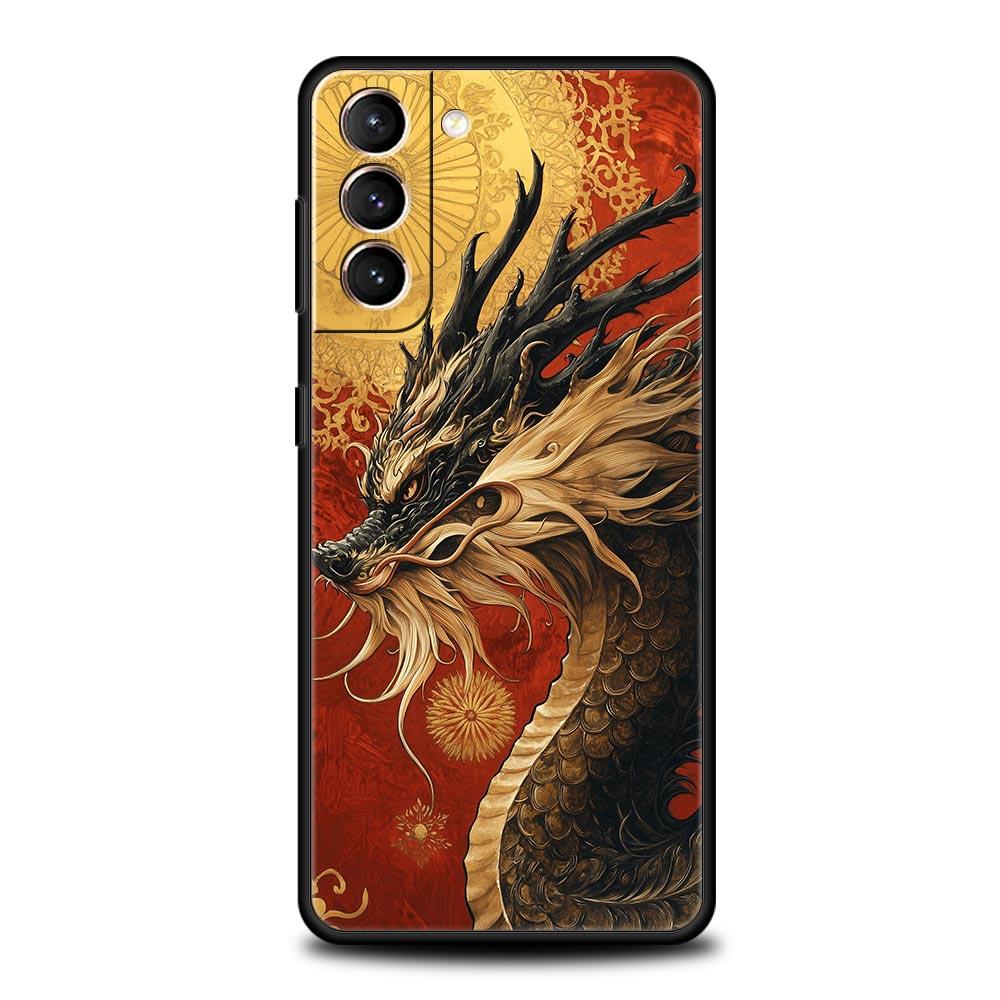 Custodia per Telefono Chinoiserie Fiore Drago Loong per Samsung Galaxy S26 S25 S24 S23 S22 S20 S21 FE Ultra S25 Edge Plus Cover Morbida in TPU
