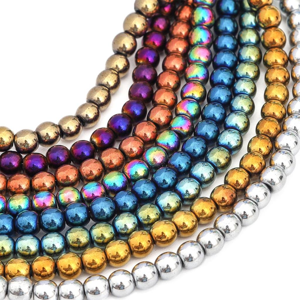 70-165Pcs Natural Stone Gold Sliver Multicolor Round Hematite Loose Spacer Beads For Earring Necklace Bracelet DIY Jewelry Making Accessories
