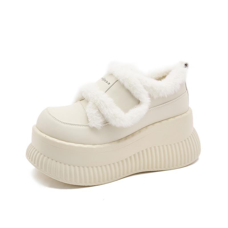 Platform-soled Loafers for Women's 2025 Autumn and Winter New White Versatile Inner Height-increasing Women's Shoes with Plush Warm Fluffy Shoes F