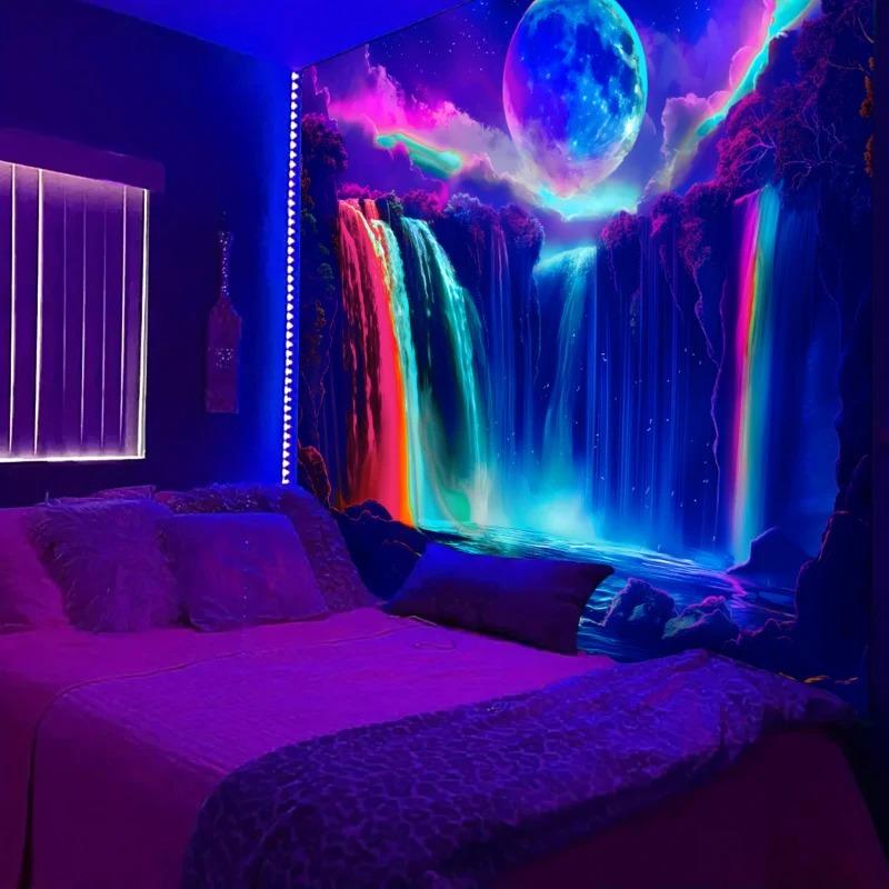 Moonlight Waterfall Uv Tapestry Fluorescent Tapestry Needing Uv Exposure Bedroom Living Room Decoration
