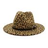 Wzcx Fashion Belt Flat Top Women Leopard Felt Hat Autumn Winter Casual Tide Personality Girls Jazz Hat Adult Cap