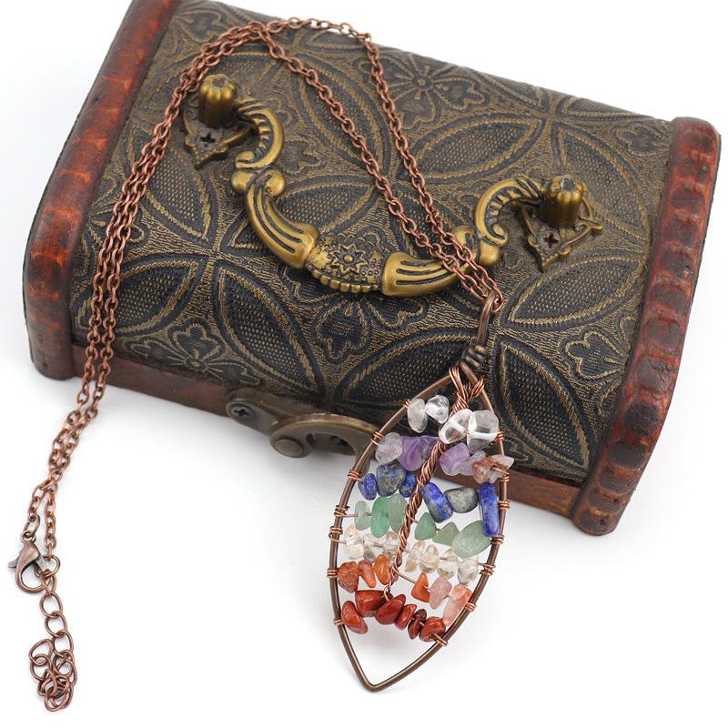 Handmade Winding Curved Leaves Natural Gravel Tree Of Life Crystal Lucky Tree Necklace N05