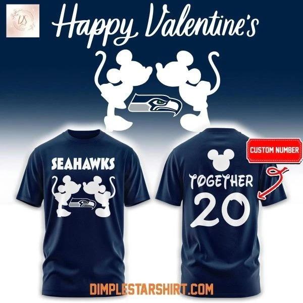 Seattle Seahawk x Valentine Day Mic.key Mouse Navy Shirt S-5XL 3XL