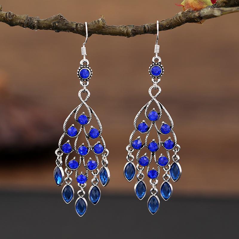 Vintage Palace Crystal Long Tassel Earrings with Feminine Style and Versatile Personality Earrings, Korean Fashion Ethnic Style Earrings