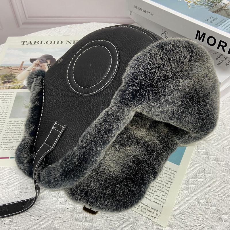 Căciulă Bomber din Blană de Iepure Bărbați Iarnă Caldă Groasă Căciulă Trapper Caldă cu Urechi Piele Naturală Curea Ajustabilă Căciuli de Zăpadă
