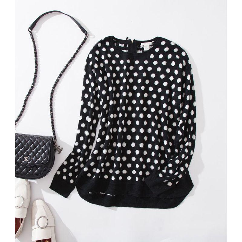 

Черно-белый свитер в горошек больших размеров, повседневный, свободного кроя, с круглым вырезом Black (black and white dots) S(65kg within wear)