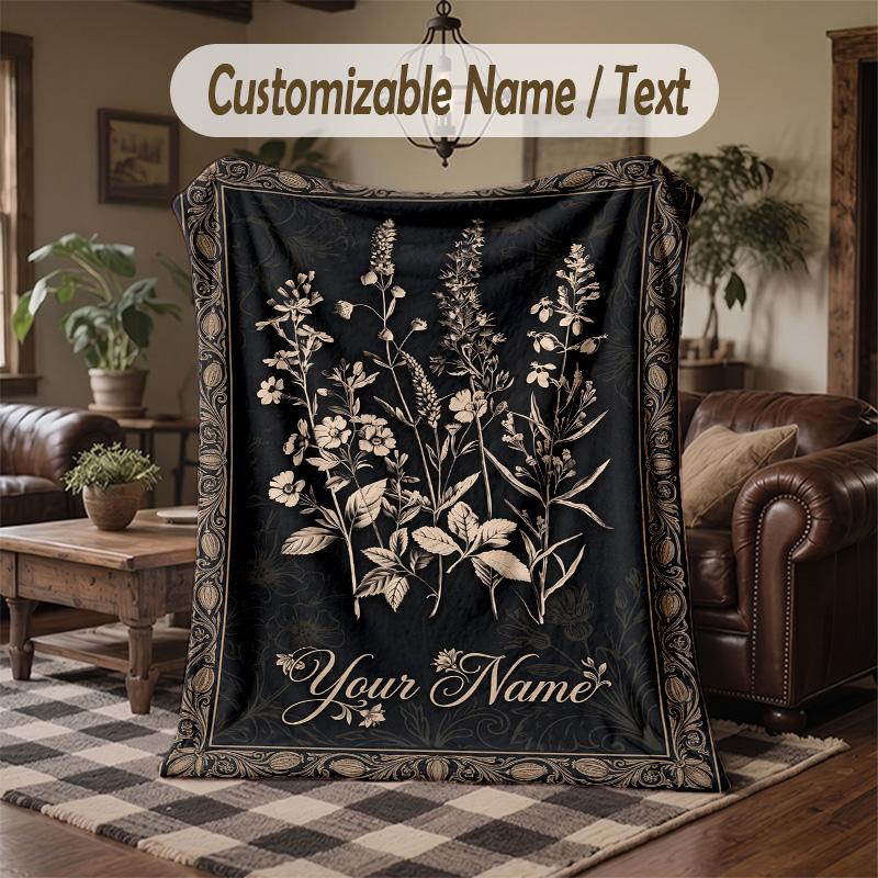 Vineyard Serenity Scene Theme Throw Blanket Custom Name Text Personalized Blanket Soft Cozy Blanket for Home Sofa Bed