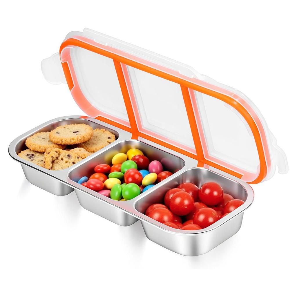 Stainless Food Container 3 Compartment With Resistant Lid Dishwasher Friendly Lunch Storage for Home Work Travel