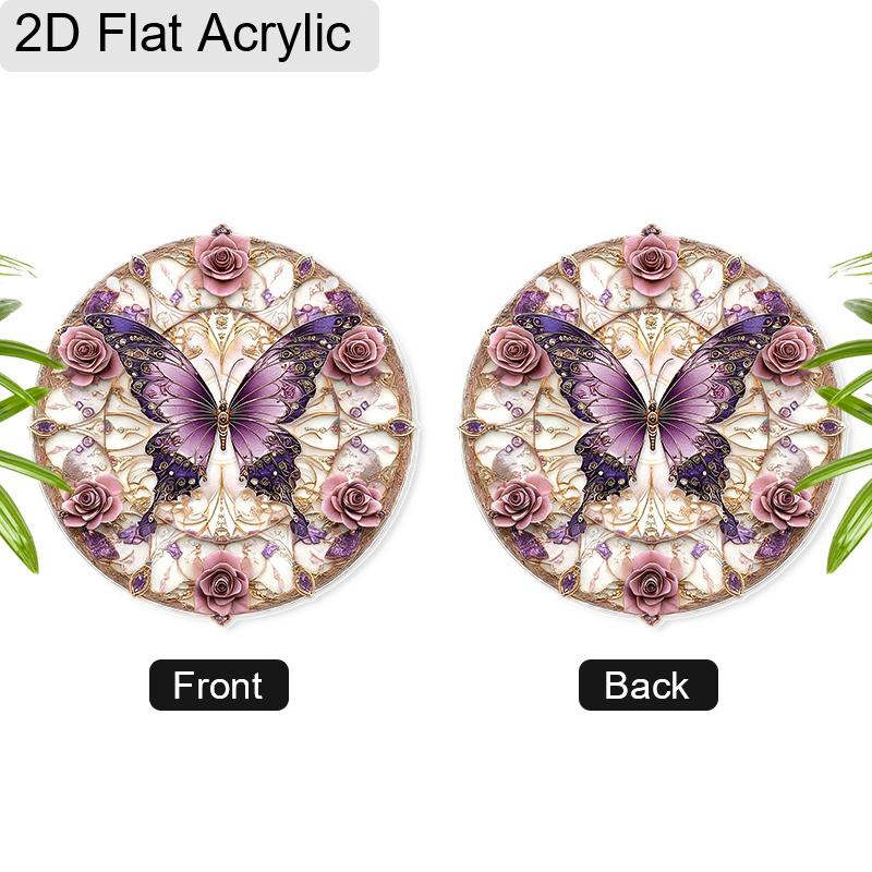 Acrylic Purple Butterfly with Pink Roses Suncatcher Stained Glass Effect Window Hanging Ornament Flower Lover Gifts