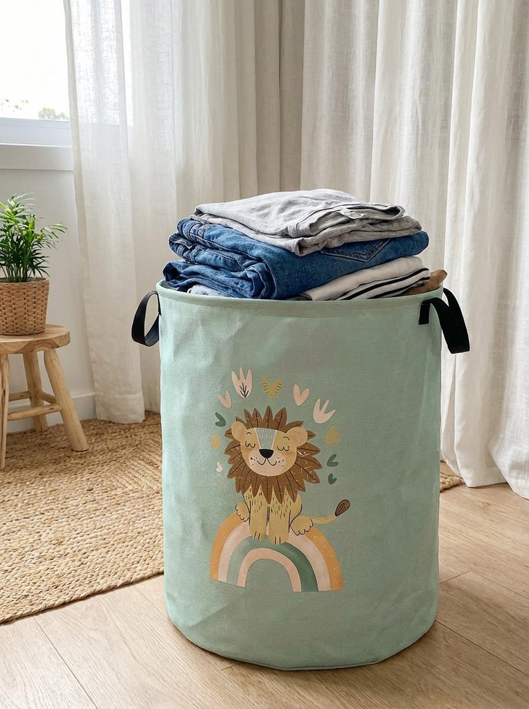 Little Lion Laundry Basket Foldable Large Capacity Canvas Storage Bucket Children's Toy Clothing Storage Home Bathroom