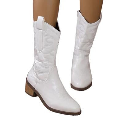 Weiße Stiefel mit seitlichem Reißverschluss für Damen, spitze Western-Cowboystiefel, Retro-Mode, Damenstiefel, Übergröße 36-43 NoEnName NuII