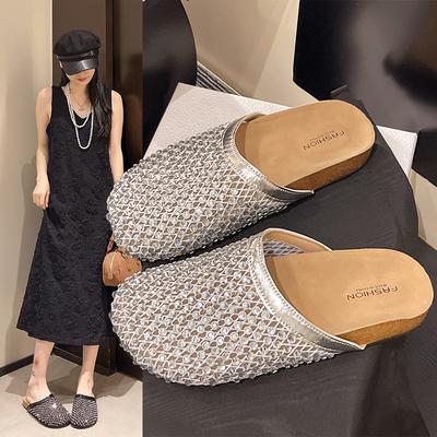 Calzini a rete pantofole donna 2025 estate sandali bassi con strass europei e americani pantofole con strass donna
