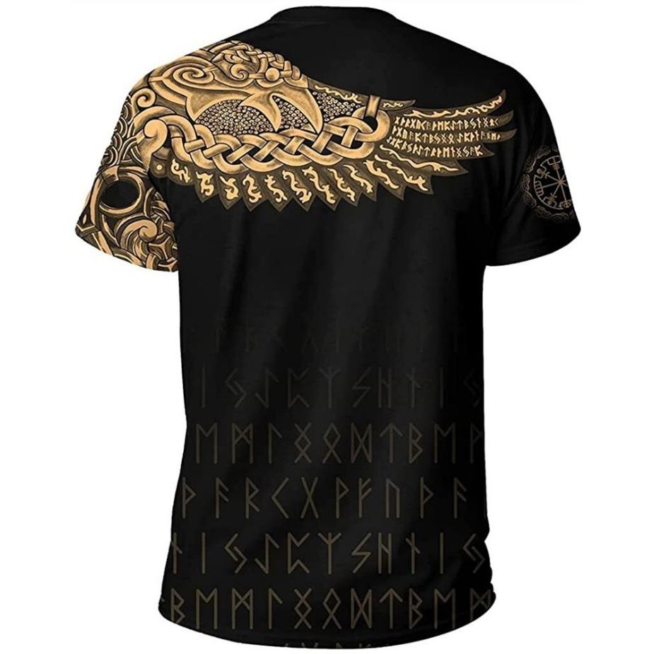 T-shirt z nadrukiem cyfrowym 3D Vintage Wojownik Zabawny wzór Koszulki z krótkim rękawem Męskie