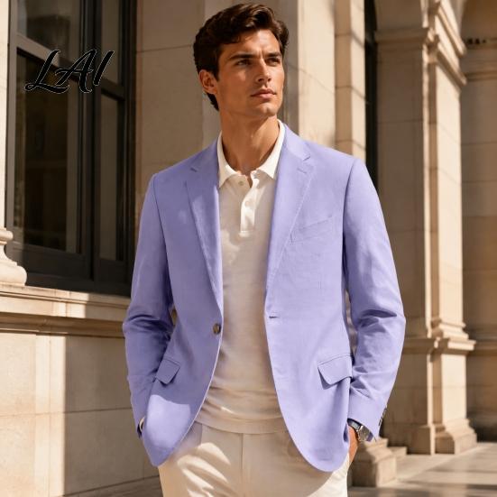 Polyester Single Button Coat Men Casual Blazer Notch Lapel Suit Jacket Structured Daily Wear Jacket Business for Wedding Office Layering Pieces