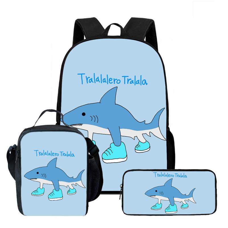 Kids School Backpack Lunch Bag Pencil Case Set - Cartoon Print Oxford Fabric Ergonomic Design Elementary Students