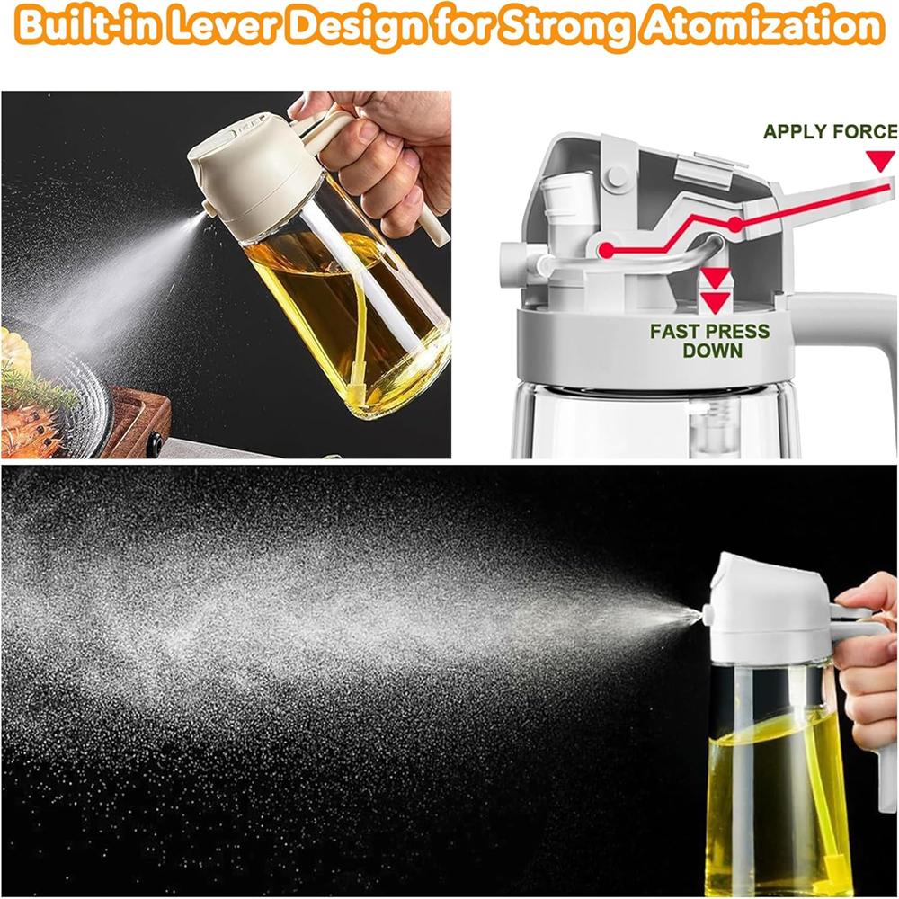 2-in-1 Glass Oil Dispenser and Sprayer , Oil Sprayer Bottle Air for Fryer, BBQ, Salad,17oz/470ML Glass Oil Sprayer for Cooking