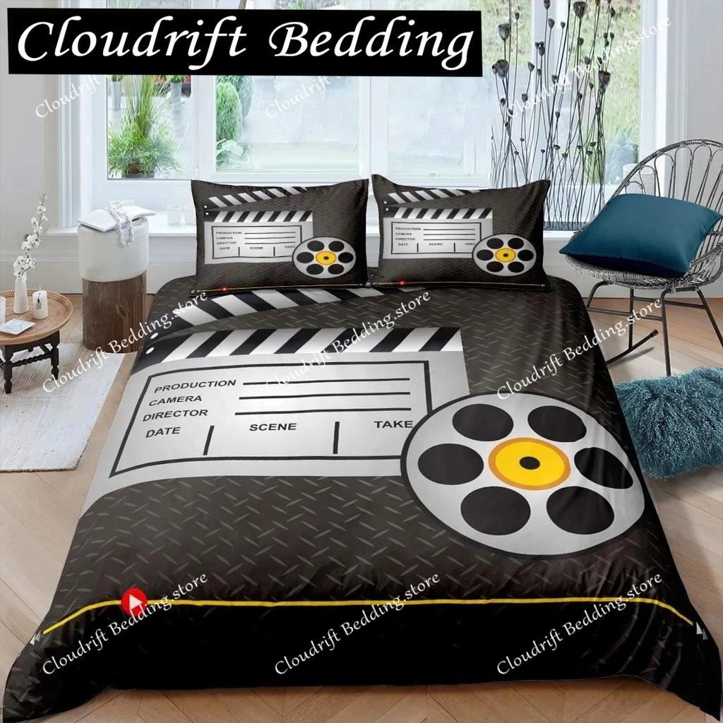 Movie Theater Duvet Cover Set Cinema Ticket Bedding Set Filmstrip Comforter Cover Bedroom Decor Bedspread Cover Full Size