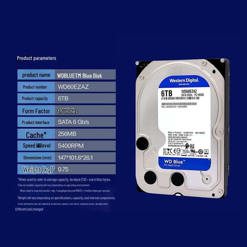 WD Blue 3.5" Mechanical Hard Disk, Available In 1TB, 2TB, 4TB, 6TB, with 5400 or 7200 RPM Options.