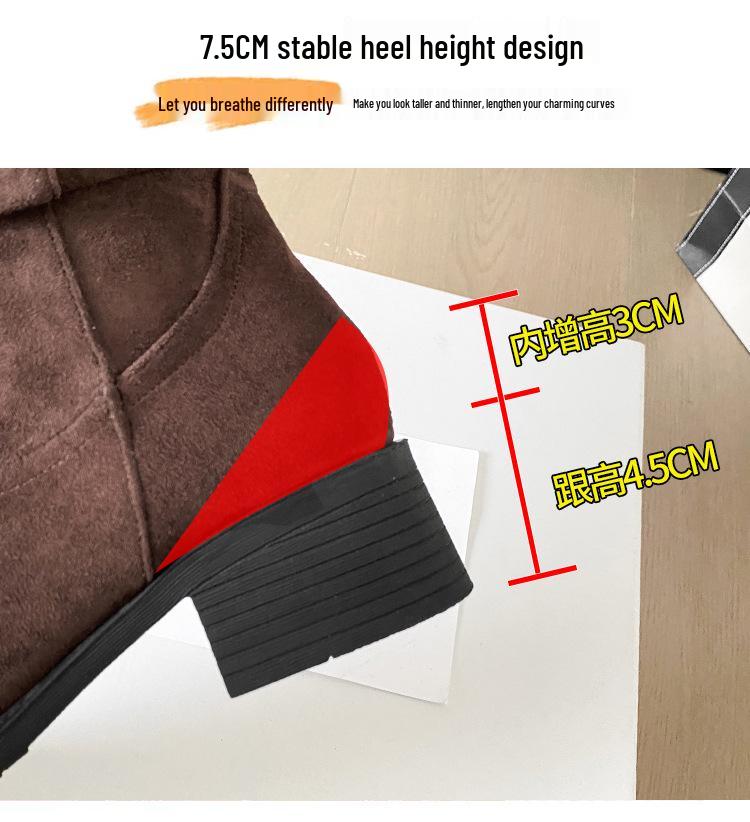 859-1 Retro Ruched Stacked Boots: 2025 Autumn/Winter Square Toe Chunky Heel Fashion Ankle Boots with Inner Height Increase.