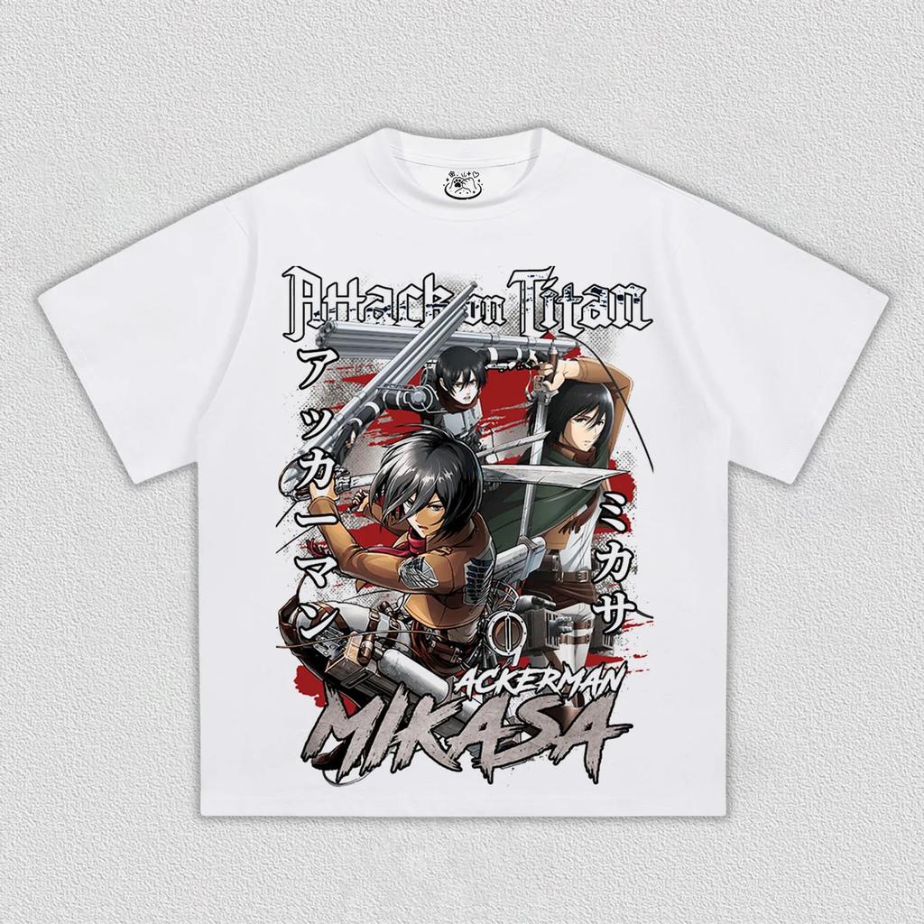 Animekaraktärer Mikasa Ackerman T-shirt Damer Herrar Attack on Titan Tryck Oversized Herr Dammode Streetwear hög kvalitet