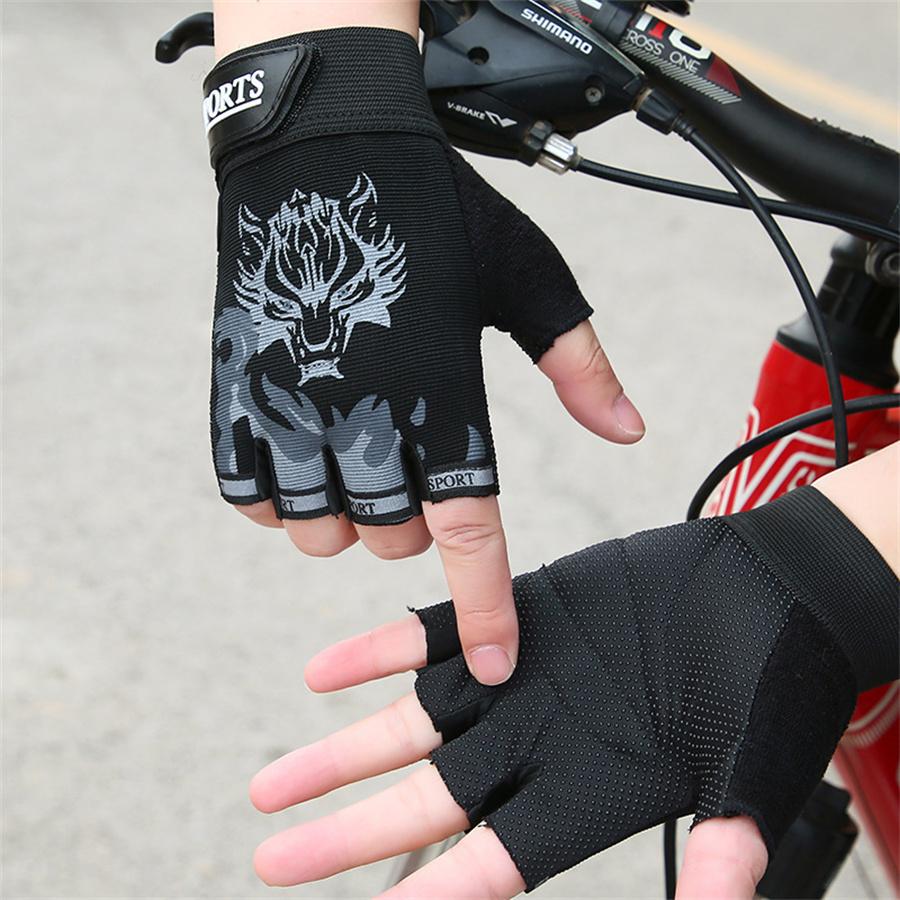 Wolf Print Half Finger Cycling Gloves, Anti-Slip Breathable Sports Gloves for Outdoor Activities