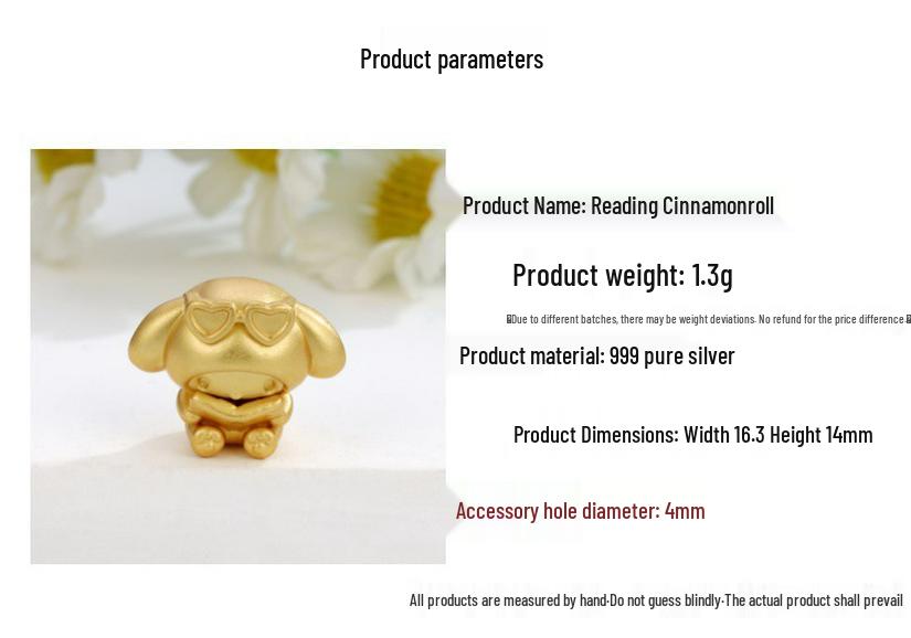 Sterling Silver 999 Cartoon Cinnamoroll and Kuromi Beaded Rope DIY Cute Loose Beads Accessories