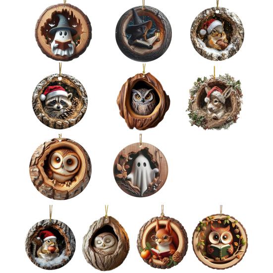 Animal Christmas Ornament 2D Flat Forest Animal Xmas Tree Ornament Acrylic Hanging Woodland Pendant for Garden Tree Home Decor