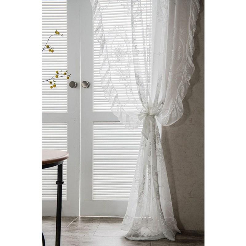 

American Country Retro Floral Lace Yarn Window Curtain Semi-shading Curtain for Living Room Bedroom Kitchen Bay Window Drapes W150 x H90cm&Threading Rod
