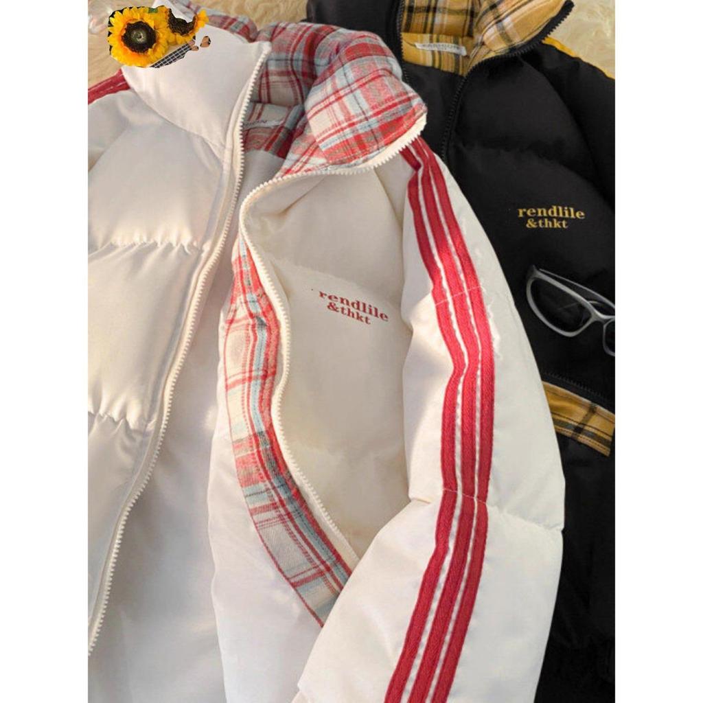 Men's Trendy American Style Striped Patchwork Cotton Puffer Jacket - Winter 2025 Warm and Thickened Outerwear