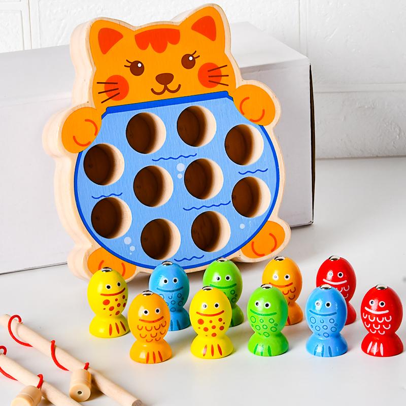 Wooden Toy Magnetic Fishing Toy Learning Fine Motor Skills Promote Parent Child Interaction Wooden Fishing Game For Boys Girls