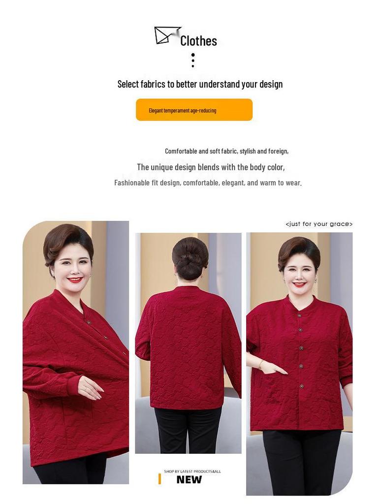 Płaszcz jesienny w stylu chińskim w dużych rozmiarach dla kobiet w średnim wieku - Elegancka krótka kurtka