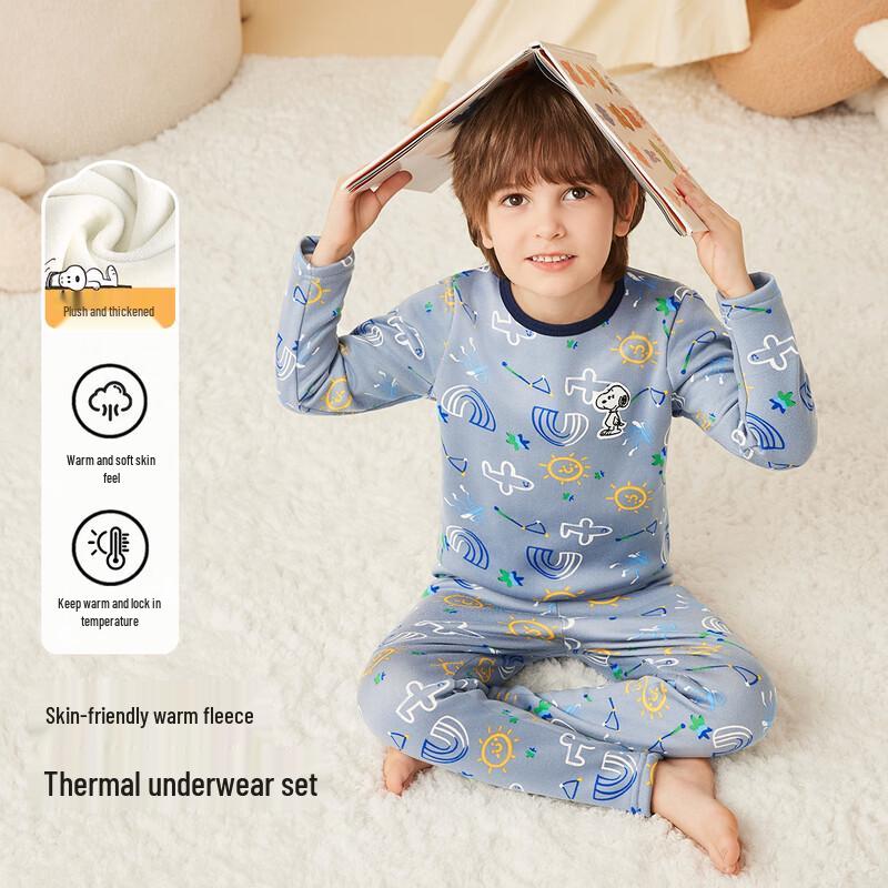 Snoopy Boys  Winter Plush Thermal Pajama Set 110