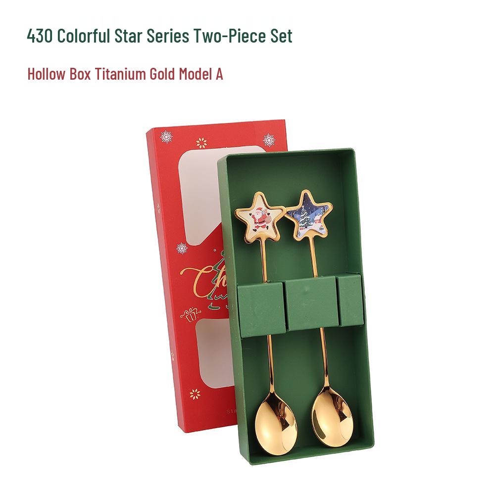 Christmas Cartoon Stainless Steel Spoon & Fork Set – Festive Cutlery with Gift Box