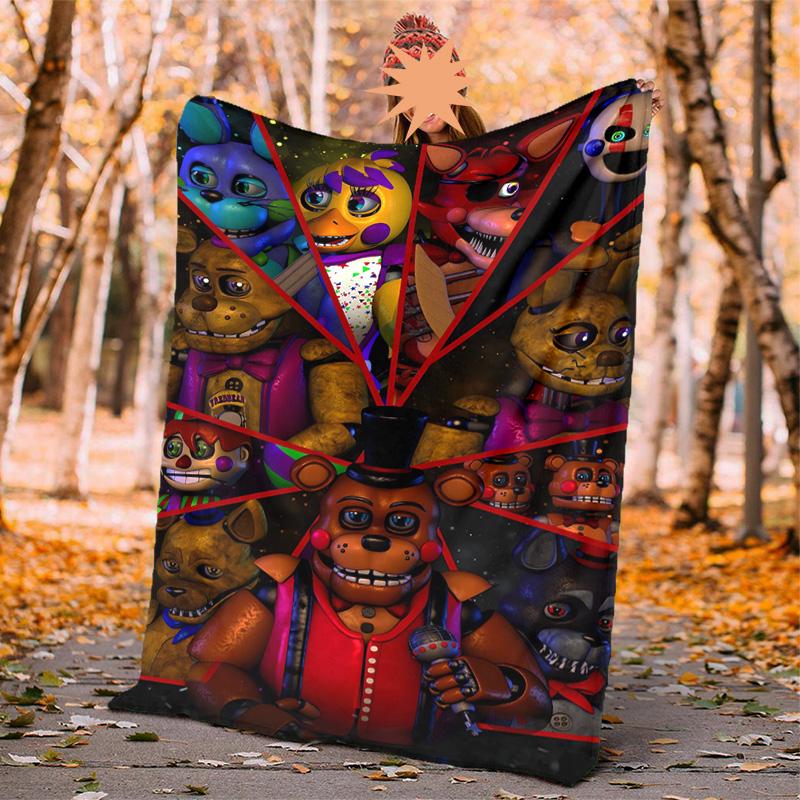 Freddy Bear Flannel Blanket Soft Warm All-Season Throw, Design for Camping, Car Travel, Hiking Sofa, Bed, Office Perfect Gift for Parties
