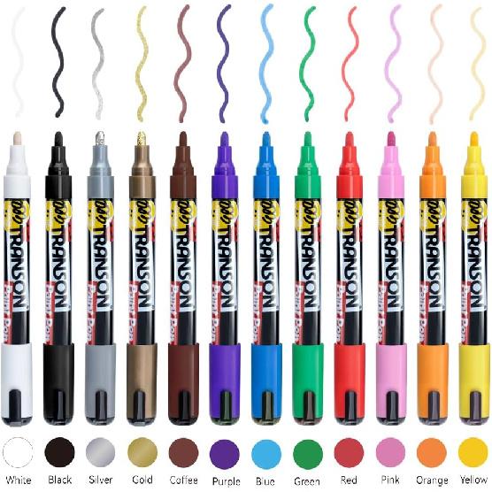 TRANSON 12 Colors Permanent Fabric Markers Oil Based Waterproof for Rocks Crafts Diy Painting Medium Tip