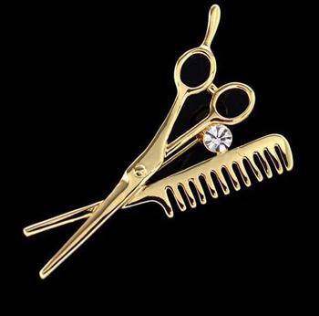 

Hot New Fashion Comb Scissors Haircut Tool Crystal Brooch Personalized Style Suit Shirt Collar Needle Men And Women Zircon золотой