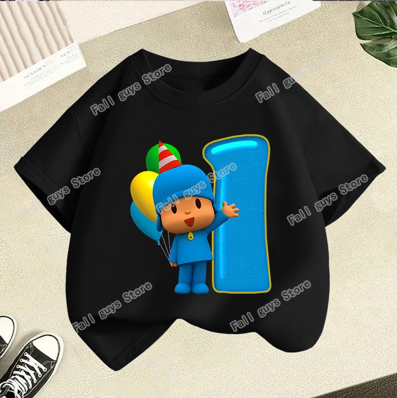 Maglietta Serie di Compleanno di Pocoyo Merch Cartoni Animati T-shirt a Manica Corta Vestiti Estivi Carini Girocollo Top Casual Regalo