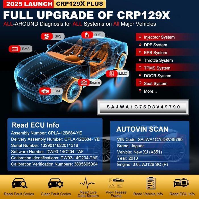 OBD2 Diagnostic Tool - LAUNCH - CRP129X Plus 3.0 - 5" HD Screen - Android 8.1 - 32G RAM