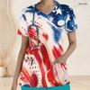 Women Plus Size Nurse Scrub Top V Neck Short Sleeve Navy Blue Sparkle Dot Printed With Front Pockets