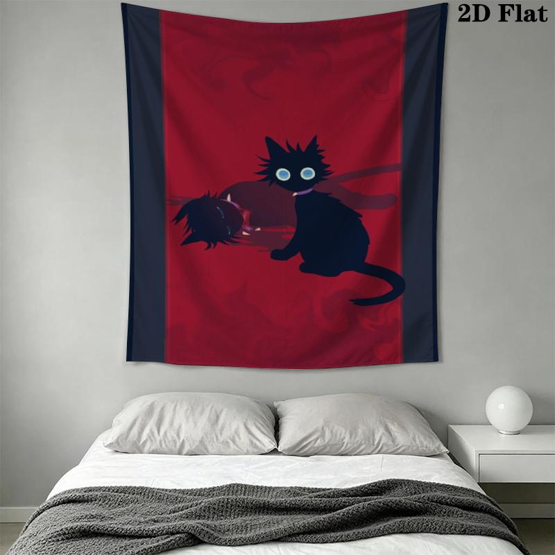 Cat Warrior Wall Tapestry Aesthetic Wall Hanging Printed Fabric Blanket Decorative Tapestries for Bedroom Living Room Home Decor
