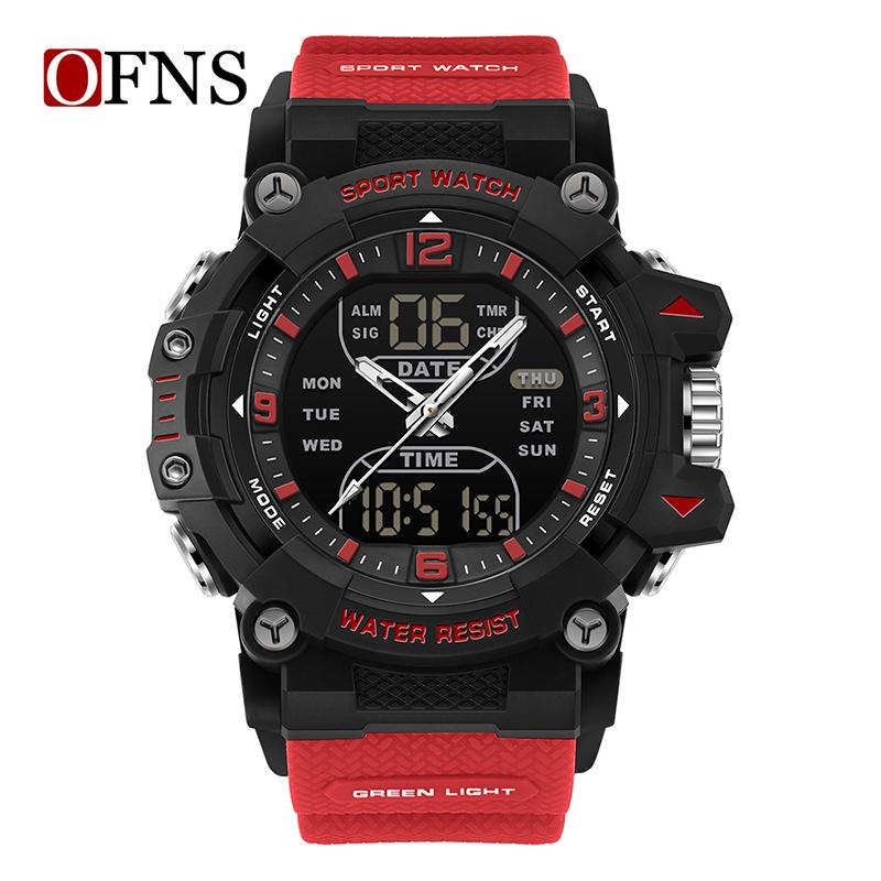 OFNS 6323 Men Electronic Watch Trendy Fashion Sport Waterproof Date Pointer Digital Analog Dual Display Wrist Watch for Student