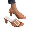 Fashion Shoes for Women 2025 Summer New Fashion High Heeled Slippers Female Large Size Metal Buckle Strap Women's Slippers Zapatos Mujer