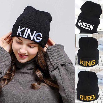 KING and QUEEN Letter Embroidery Hat Knitted Couple Hat Winter Autumn Warm Hats