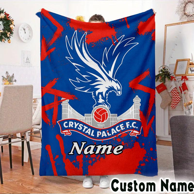 Custom Name Crystal Palace Crest Art Throws Blanket Flannel Blankets for Couch Bed Gifts for Men Women Picnic blanket Christmas fan gifts
