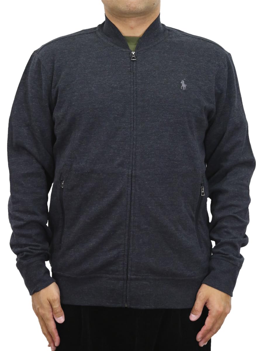 

Мужская толстовка джерси на молнии Polo Ralph Lauren, однотонный черный меланж, вышивка логотипа с пони, размер XL (01020142)