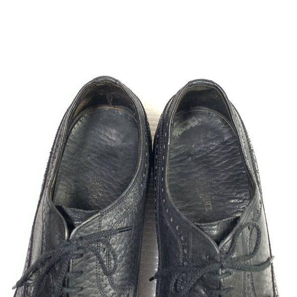 Vintage 70s-80s Unknown Brand Long Wingtip Leather Shoes Black 11 29.0(USED)