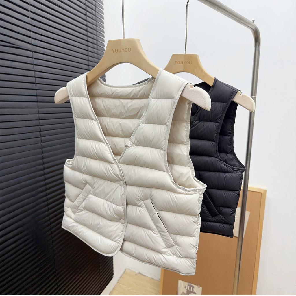 White duck down ribs light down jacket vest liner women's winter new V-neck inner thermal vest