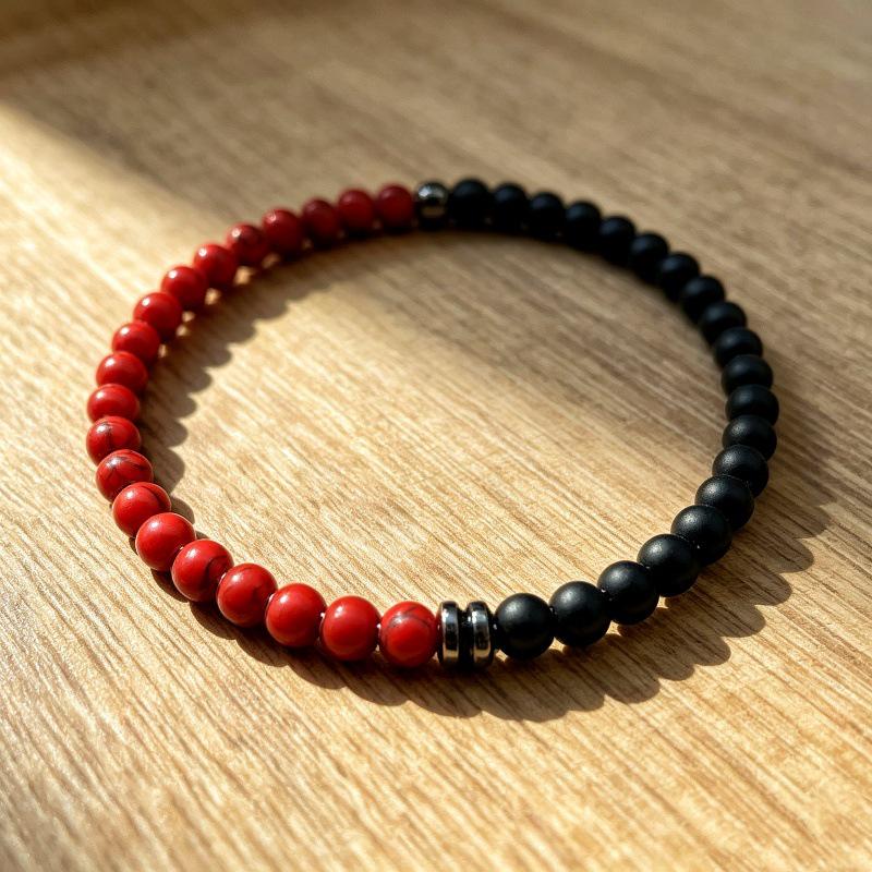 Volcanic Stone Frosted Turquoise & Black Agate Bead Bracelet