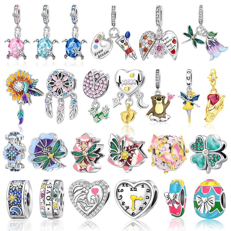 Zircon Heart Clip Charms Flower Clover Charm Copper Sea Turtle Beads Fit Diy Original Bracelet Jewelry
