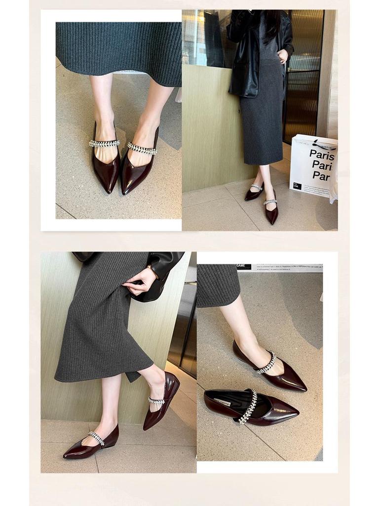 077-1 Kamínkové špičaté baleríny se skrytým podpatkem, Dámské nadměrné velikosti